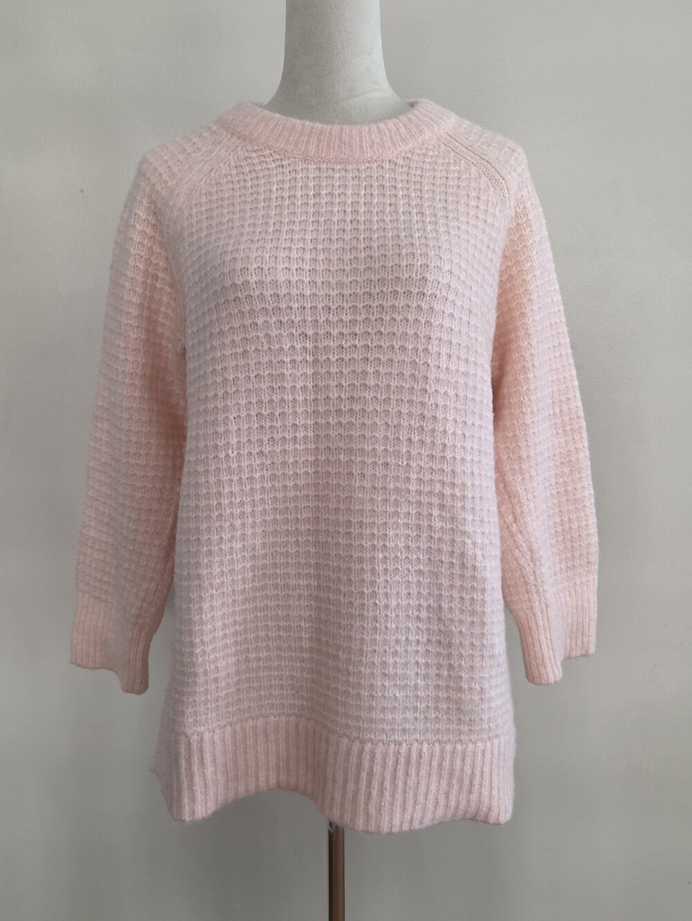 Lou & Grey Pale Pink Waffle Knit Crewneck Sweater